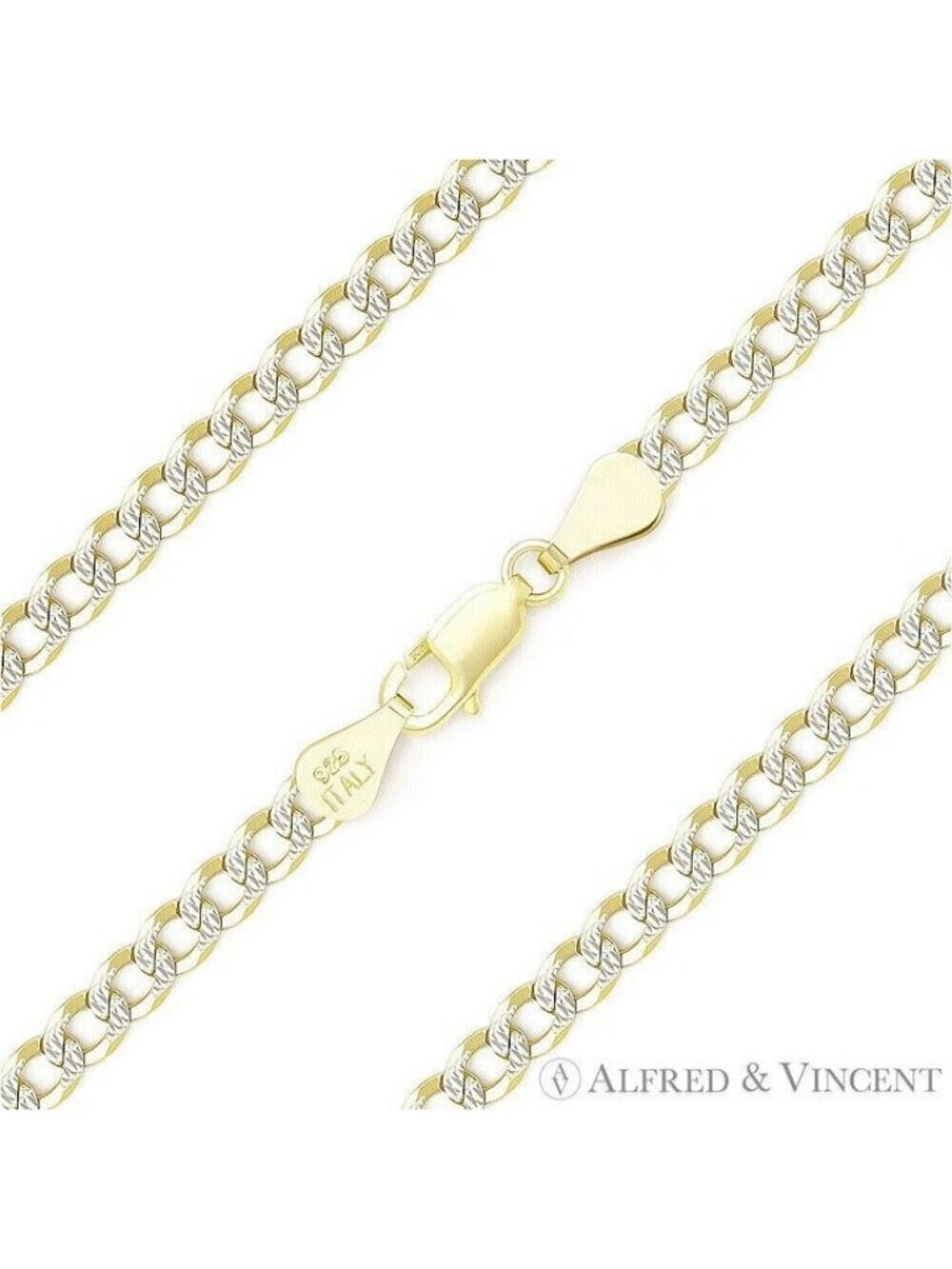 3.7mm Cuban Link D-Cut Chain Bracelet in .925 Sterling Silver w/ 14k Y-Gold - 8"